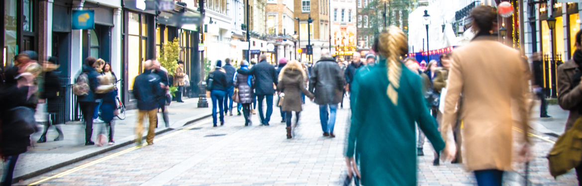 A busy high street in the UK.