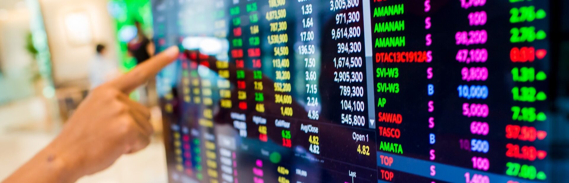 A screen displaying stock market data.