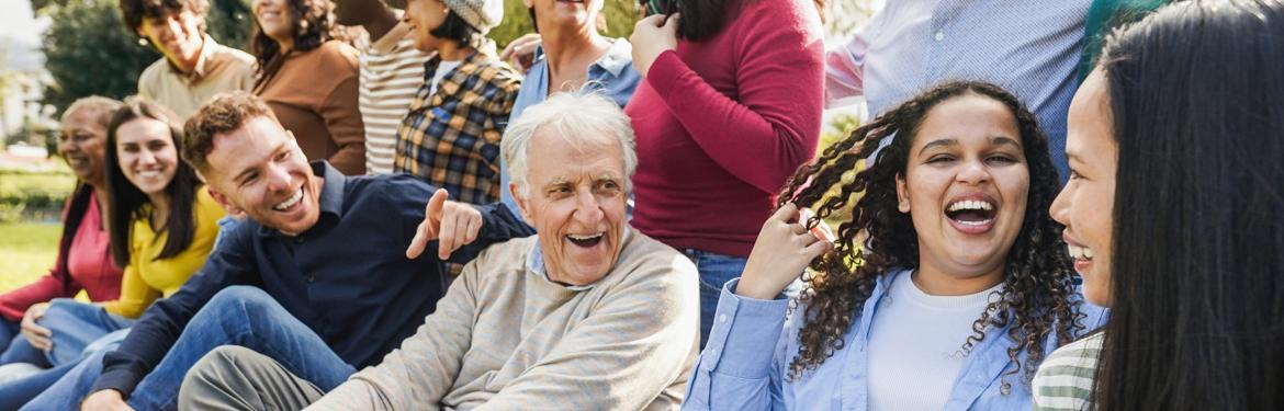 A multigenerational, diverse group of friends