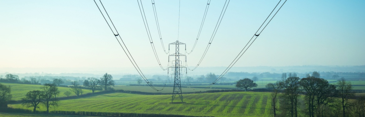 Power lines in Kent, UK.