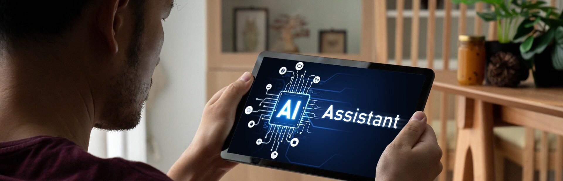 Someone using an AI assistant on a tablet.