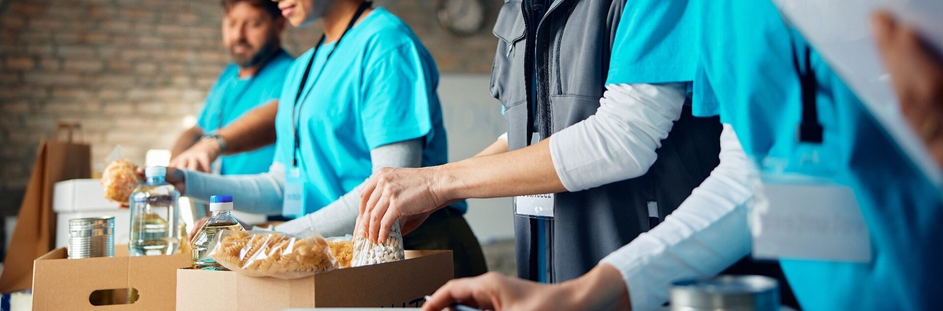 Volunteers working at a food bank.